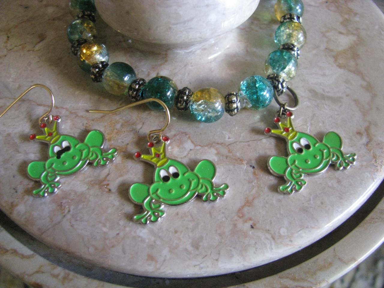 10 Off 2set Gorgeous Kids Frog Prince Jewelries Elastic Charm Bracelet And Matching Earrings