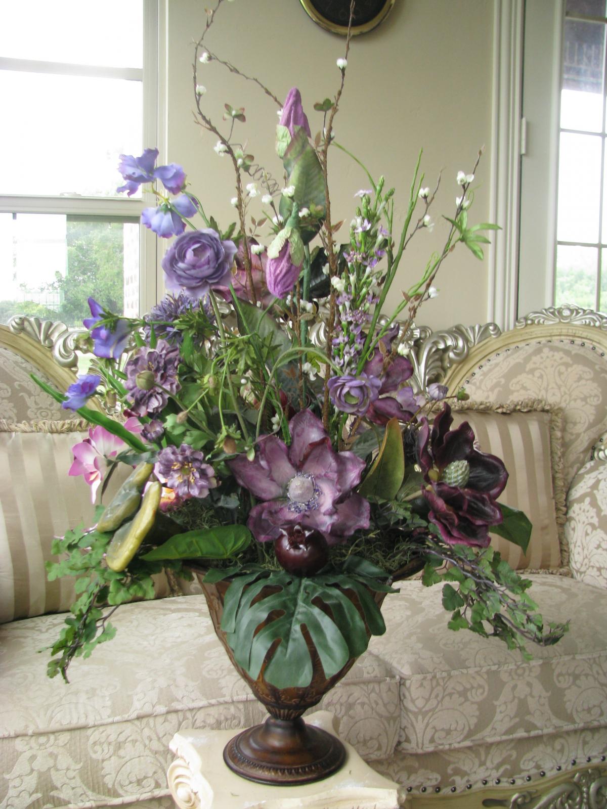 Sale 100 OFF Silk Purple EXOTIC Floral Arrangement Ornate Tin Rustic