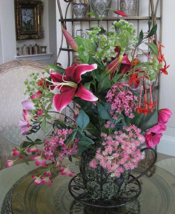 60 Off Silk Teacup Vase Exotic Floral Arrangement