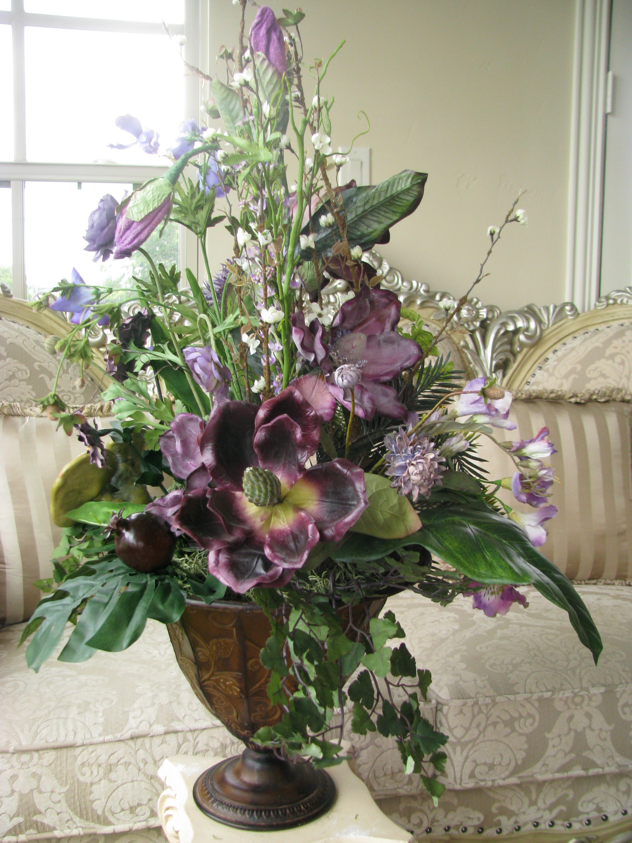 100 Off Silk Purple Exotic Floral Arrangement Ornate Tin Rustic Vase on